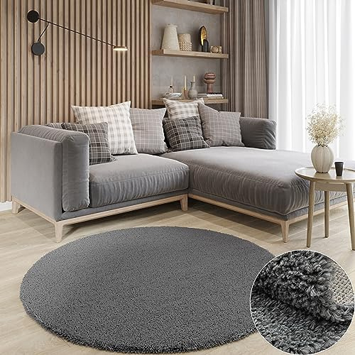 MY-RUG Shaggy Star Hochflor Teppich Rund 100 cm - Weicher Langflor Shaggy | Extra softe Felloptik mit 37 mm Florhöhe, rutschhemmende Unterseite, Oeko-Tex 100 zertifiziert, pflegeleicht & robust