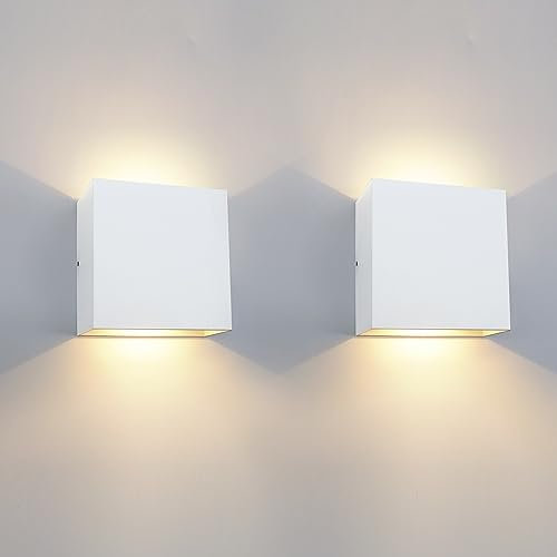 KICAAO 2 Pezzi Applique da Parete Esterno LED Lampada da Parete Interno Moderno Bianco,12W Luce Caldo 3000k, Lampada Muro IP65 Impermeabile Quadrata Alluminio Lampada da Parete Esterna, XG-W-001