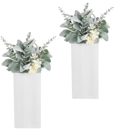Oairse 2er-Set Wandpflanzgefäße aus Holz mit künstlichen Grünpflanzen für Trockenblumen, Wanddekoration aus Holz zum Aufhängen von Pflanzgefäßen für Wohnzimmer, Schlafzimmer, Heimdekoration