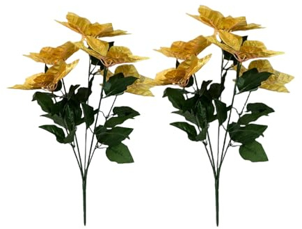 Rikyo 2 ramos de flores artificiales de Pascua de 19 pulgadas, arbustos de seda, adornos de flores de Navidad, 7 cabezas de tallo de terciopelo con hojas de tallo para decoración de fiestas, hogar y