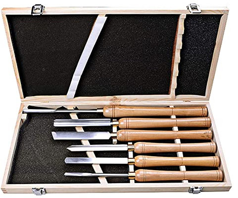 BomDog Ciseau de Tour À Bois 6 Pièces, Lames En Acier Hss, Outils de Tournage Du Bois Avec Manche En Bois Et Virole En Laiton Pour Artisans Débutants À Intermédiaires