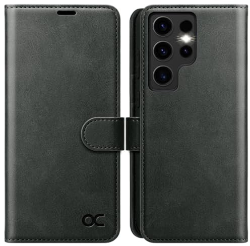 OCASE Hülle für Samsung Galaxy S24 Ultra 5G Hülle Premium Leder Graphit | Flip Klappbare Klapphülle Stoßfeste Magnetische Standfunktion Kartenfächern Schutzhülle Tasche Handyhülle