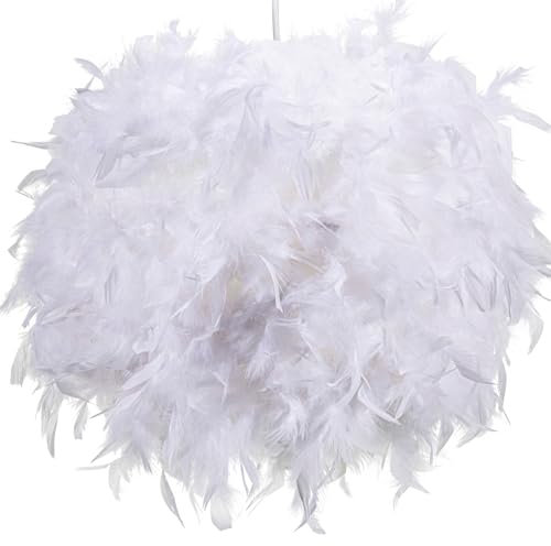 30cm White Feather Light Shade, Lamp for Pendant Ceiling Light, Table Lamp, Fluffy Feather Lampshade Ceiling Light Shade for Living Room, Bedroom by Klass Home Collection