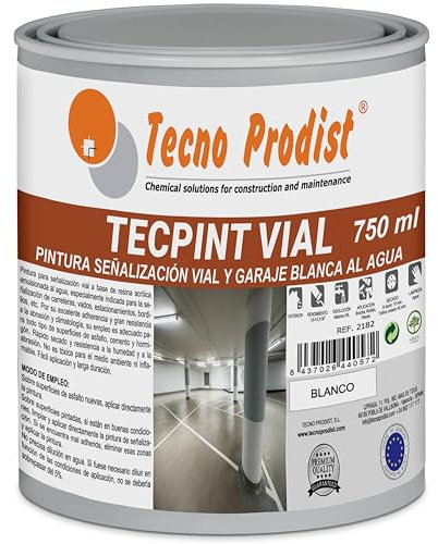 Tecno Prodist TECPINT - Vernice ad acqua per segnalazione stradale, speciale per guado, asciugatura rapida, non tossica (750 ml, bianco)