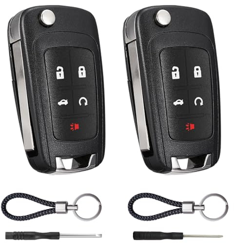 Key Fob Case Replacement 5 Button for Chevy Cruze Camaro Impala Equinox GMC Terrain Buick Regal Lacrosse 2010 2011 2012 2013 2014 2015 2016 2017 Keyless Entry Remote Control Car Key Fob Shell - 2 Pack