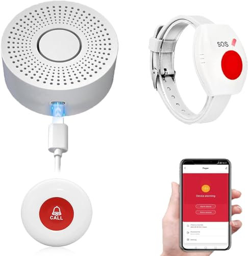 SiLuoEic Personal Alarm Panic Button for Elderly Wireless Caregiver Pager Emergency Call Button for Senior Patients Disabled 2 SOS Call Button 1 Receiver