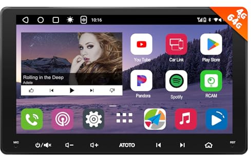 ATOTOZONE A6PF Plus 9inch QLED Android Double DIN Car Stereo, 8-Core 4G+64G, 4G LTE/WiFi/BT/USB, Wireless CarPlay & Android Auto Touch Screen, Dual Bluetooth, 36 EQ DSP/LRV/SWC, AI Chat&GPS Tracking
