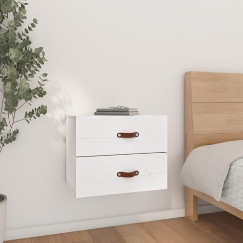 JUDYY Wand-Nachttisch, Nachtschrank, Nachtkonsole, Bedside Tables, Nachtkästchen, Beistellschrank, Nachtkommode, Nightstand, Weiß 50x36x40 cm