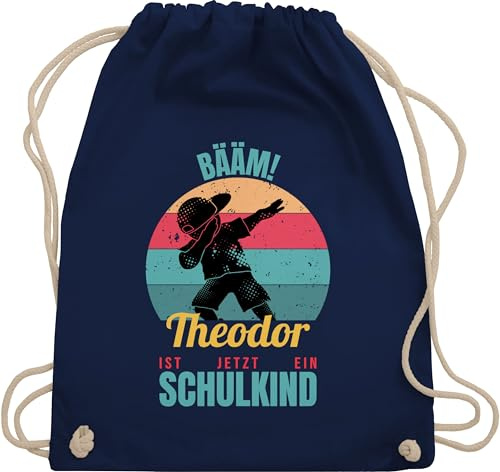 Turnbeutel Rucksack - BÄÄM Schulkind Geschenk Einschulung mit Name Junge | Schulanfänger Geschenke Schulanfang Jungs I Schuleintritt I Schulbeginn - Unisize - Navy Blau - tschüss kindergarten
