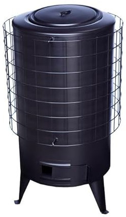 Estufa De Leña Redonda, Estufa Pellets con Potencia 8.8 KW Para Calentar Superficie De 50 M², Estufas de Leña Grande, Chimeneas de Leña y Carbon, Estufa Leña Interior, Estufa Leña Negro - Baño Moderno