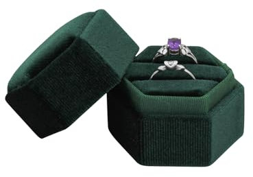 WisePoint Samt Ringschachtel, Hexagon Hochzeit Ring Box Aufbewahrungsring Ring Halter mit zwei Slots, Schmuck Geschenk Box für Vorschlag Verlobung,Hochzeit, Zeremonie (grün,S)