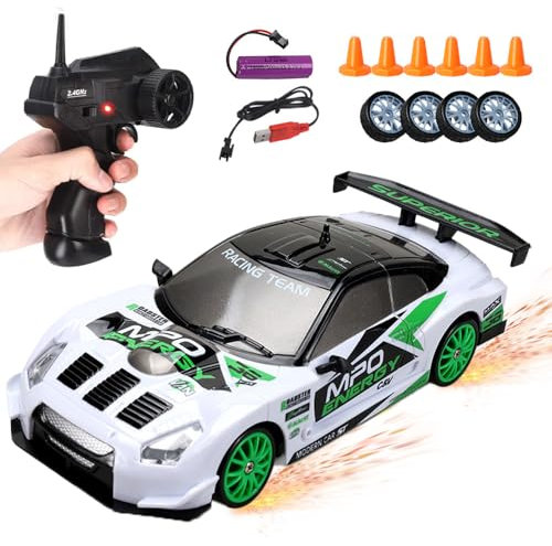 Afenau RC Drift Car, 1:24 Ferngesteuertes Auto Erwachsene mit Beleuchtung, 30km/h, 2,4 GHz, 4WD Rennauto Ferngesteuert, Drift Auto Ferngesteuert für Kinder und Erwachsene ab 6 Jahren (Weiß)