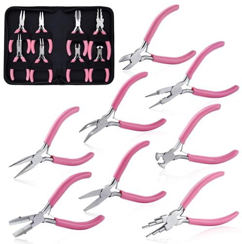 SPEEDWOX 8pcs Jewelry Pliers Set Jewelry Making Tools Nylon Flat Jaw Flat Nose with Smooth Jaw End Cutting Long Bent Nose Diagonal Round 6 in 1 Wire Wrapping Pliers for Beading