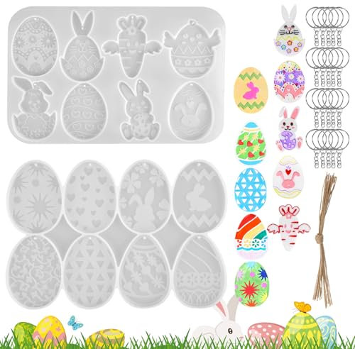 2 Stück Silikonformen Ostern, Silikonform Osterei Epoxidharz Formen Hasenei, Silikonformen Gießformen Ostern Schlüsselanhänger, Silikonform Ostern für Schlüsselanhänger Osterdeko DIY-Kreationen