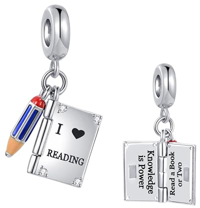 FGT Breloque en forme de livre ouvert pour bracelets Pandora Moments Knowledge is Power I Love Reading