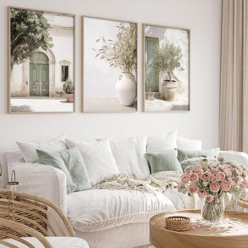 Italy Landscape Canvas Wall Art Olive Tree Poster Green Botanical Prints Sage Green Wall Art Italian City Landscape Poster Prints Tree Painting Canvas Rustic Italy Art for Bedroom 16x24inch No Frame