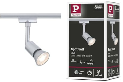 Paulmann 95634 URail Schienenspot Salt GU10 max. 10W dimmbar 230V Chrom matt Schienensystem - Leuchtmittel frei wählbar