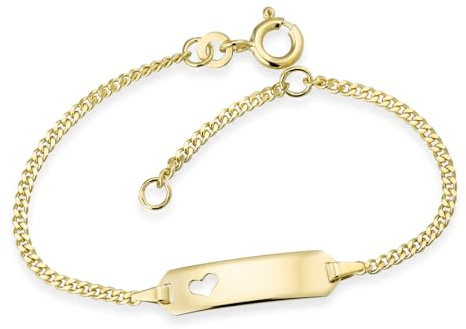 MATERIA by Matthias Kinder Armband Gravurplatte mit Herz für Namen Gravur aus 333 Echt Gold 12cm 14cm Taufe Geschenk GA-7