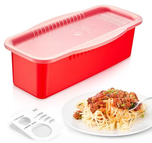 MUXIUNT Microwave Pasta Spaghetti Cooker Pot with Strainer Lid,Pasta Cooker in Microwave with Water Level and Spaghetti Portion Measuring Device,Dormitory Office Apartment Kitchen Essentials