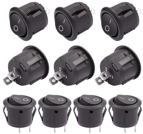 WUSJCOF 10 unidades interruptores basculantes de 12 V, encendido/apagado, de 2 pines, con mecanismo de bloqueo, para lámpara, mini rocker redondo, empotrable, autocaravana, coche, barco, 12v (Negro)