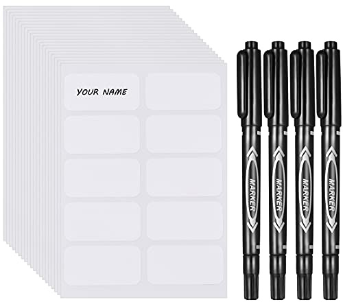 Smivyhp 200 Stück Kleidungs Etiketten Namensaufkleber für Kinder mit 4 Stück Stift, 30 x 15 mm Wasserdicht Namensetiketten Namensschilder Selbstklebend Klebeetiketten für Kleidung Schuluniform