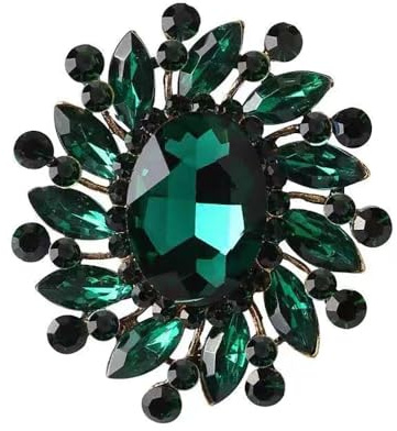 Broche vintage de flores de cristal esmeralda para mujeres y niñas, pin de diamantes de imitación florales de 6 cm para ramo de boda, bufanda y abrigo, aleación chapada en oro, regalo de joyería