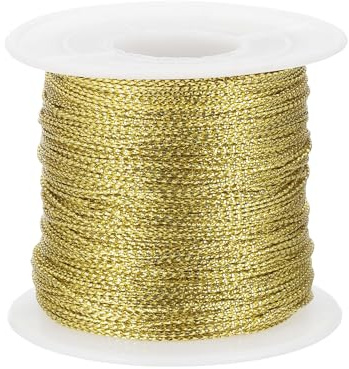 PATIKIL Metalliskt glittersnöre, 1 mm x 109 meter ljust guldsnöre omslagsband icke-stretchiga strängar för present tråd prydnad hantverk tillverkning jul