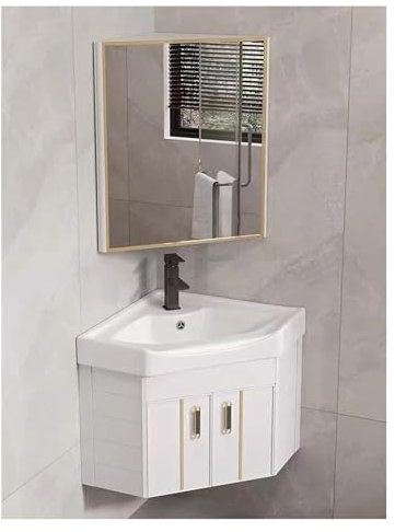 DMBBSAPBSH Eckwaschbecken mit Unterschrank, Eckwaschtisch mit Keramikspüle und Spiegelschrank, an der Wand montiertes Badezimmerwaschtisch-Set for kleine Räume(Grey,48cm/18.89in)