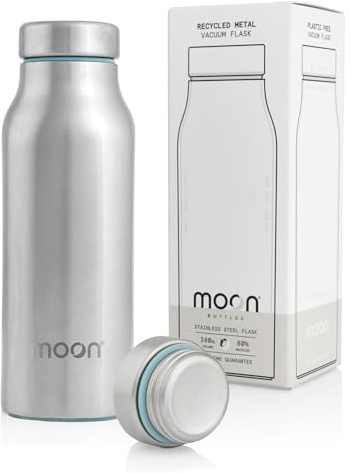 Moon Bottles - Non-Plastic, Recycled Stainless Steel Water Flasks for Hot and Cold Drinks - Insulated Metal Vacuum Drink Flask - BPA & Lead Free - Non Toxic, Reusable, UK Company (380ml, Mint Green)