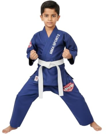 MMA SPORTZ Jiu Jitsu Gi for Kids & Teens – Lightweight Karate Uniform Martial Arts Suit with Free White Belt – Blue, M-00