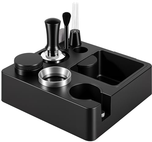 Reoszeank 51mm Espresso Accessories Kit, Espresso Knock Box and Tamping Station, Coffee Tamper, Distributor, WDT Distribution Tool, Dosing Funnel and Puck Screen Set Fits 51 mm Delonghi and CASABREWS