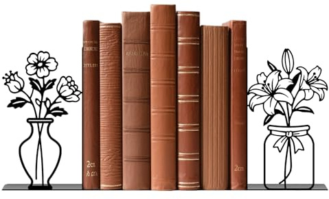 TWINKLEMON 1 Paire de Serre-Livres métalliques, Serre-Livres Noirs en Forme de Vase à Fleurs Originaux pour étagères, Support à Livres Robuste, Organiseur de Livres pour bibliothèque à Domicile(Vase)