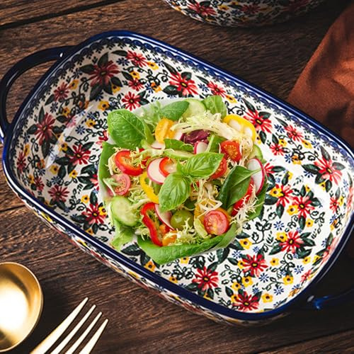 Teglia da forno, pirofila in ceramica resistente al calore da 1900 ml con doppi manici, lasagne rettangolari con stampa margherite, pirofile lavabili antiscivolo per la cucina del forno, decorazione