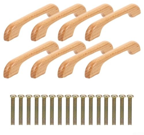 Schrankgriffe und Schubladengriffe aus Buchenholz, modern für einfache Installation, Möbelbeschläge für Küchenschränke, Kleiderschränke, Schränke und Schreibtische, Beige, 8 Stück