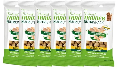 Natural Trainer Dog Snack Bites Pollo Liofilizzato 100% - Bocconcini Monoproteici per Cani Cuccioli e Adulti - Premio Addestramento Naturale Tutte le Taglie - 6 Snack da 20 grammi