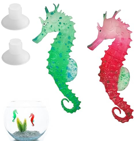 nuneoeuo 2 Pcs Glowing Seahorse Aquarium Ornaments, Fish Tank Decorations with Suction Cup, Suitable for Aquarium Accessories and Fish Tank Ornaments Accessories