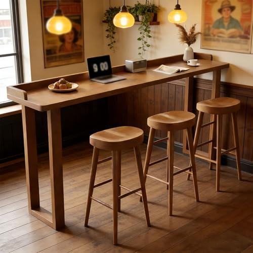 Lång och Smal Massivträ Bartabell, Hög Pubbord, Modern Hög Mat- och Köksbord av Trä, För Kök och Café, Utan Hocker(Brown,180x40x105cm/71x16x41in)