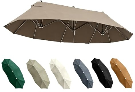 4.6x2.7m Telo Ombrellone Ricambio 12 Stecche,Patio Copertura Tessuto di Ricambio,Copertura Baldacchino di Ricambio Ombrellone Per Giardini, Balconi, Spiagge, Esterni(Marrone scuro)