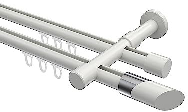 Interdeco Innenlaufstange/Gardinenstangen Weiß 2-läufig 20 mm Ø Prestige Verano, 240 cm