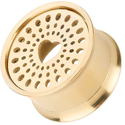 Piercingfaktor Flesh Tunnel Schraub Plug Ohr Piercing Edelstahl mit Schraubverschluss Herz gelocht Motiv 16mm Gold
