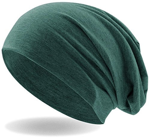 Hatstar® Klassische Slouch Long Beanie Mütze | leicht und weich | für Damen und Herren | Übergangsmütze für Frühling und Sommer (Jeans Grün meliert)