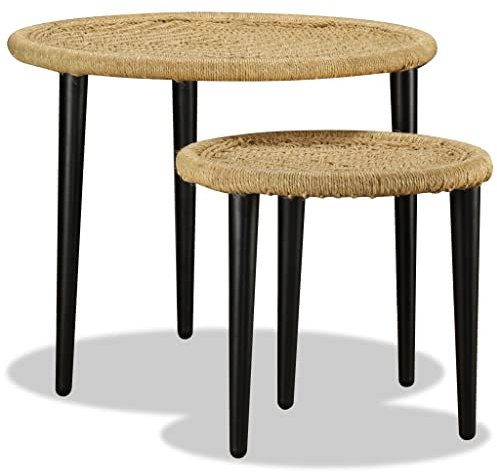 vidaXL Beistelltisch 2-TLG. Handgefertigt Couchtisch Wohnzimmertisch Kaffeetisch Satztisch Teetisch Tisch Sofatisch Natur Jute Stahlrahmen