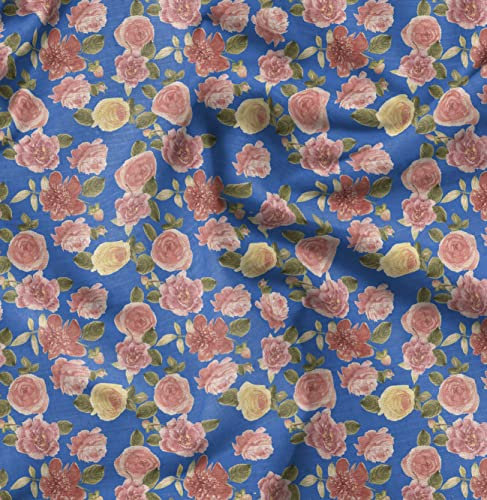 Soimoi Blau Viskose Chiffon Stoff Blutter & Begonie Blumen- Stoff drucken 1 Meter 42 Zoll breit