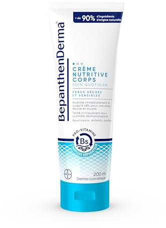 Crème hydratante corps - Soin quotidien nourrissant pour peaux sèches et sensibles - Beurre de Karité, Huile d’Argan, Glycérine - Hydratation immédiate jusqu'à 48h et apaise - BepanthenDerma 200ml