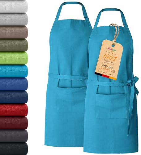 EllaTex Küchenschürze Unisex – Kochschürze 100% Baumwolle, verstellbar, mit Tasche, für Küche, Grill, Gastronomie & Service