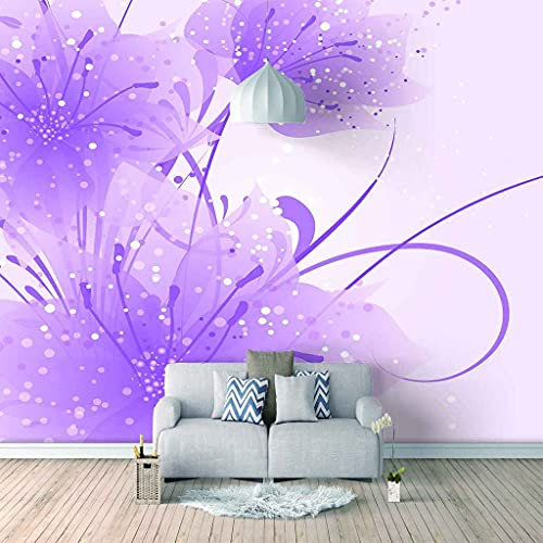 FVGKYS Wandbilder Schlafzimmer Erwachsene Kinder Tapete Plakate 3D Lila Blumenmalerei Selbstklebend Wandgemälde Wandtattoo Kunst Dekoration Für Wohnzimmer Küche Wanddekoration 200x150cm