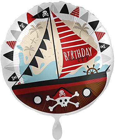 Party Factory Folienballon Piratenschiff - Happy Birthday - Ø 43cm, Heliumballon, Luftballon für Geburtstag, Party, Kindergeburtstag