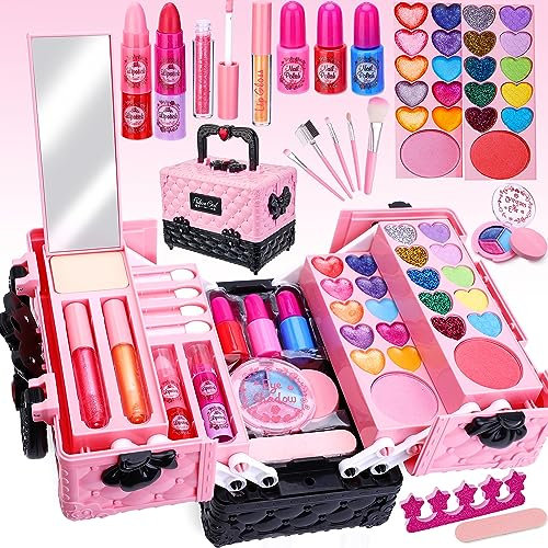 Lubibi Set Trucco Lavabile per Bambini con Valigetta, Testati per la Sicurezza Kit di Cosmetici Veri per Bambini Regalo di Compleanno di Natale Giocattolo per Ragazze età 4 5 6 7 8