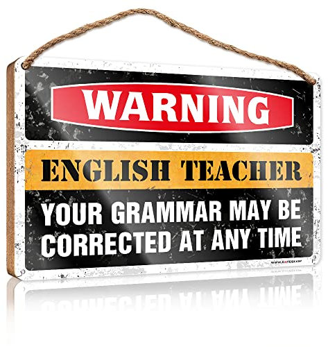 COTECI Welcome Home Holzschild Dekor Warnung Englisch Grammatik Lehrer Schild zum Aufhängen Holzschild Dekoration Willkommenskränze für Haustür (Größe: 15 x 28 cm)
