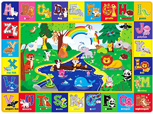 Feesiluu Baby Play Mat, Super Soft Playmat Baby Crawling Mat Foldable Non-Slip Floor Mat for Toddlers, Thick Baby Play Floor Mat with Colorful Alphabets and Animals,150 x 100cm (C)